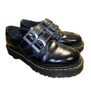 DR. MARTENS 1461 ALT 8M 9L Black Shiny Leather Double Buckle Shoes Unisex Grunge